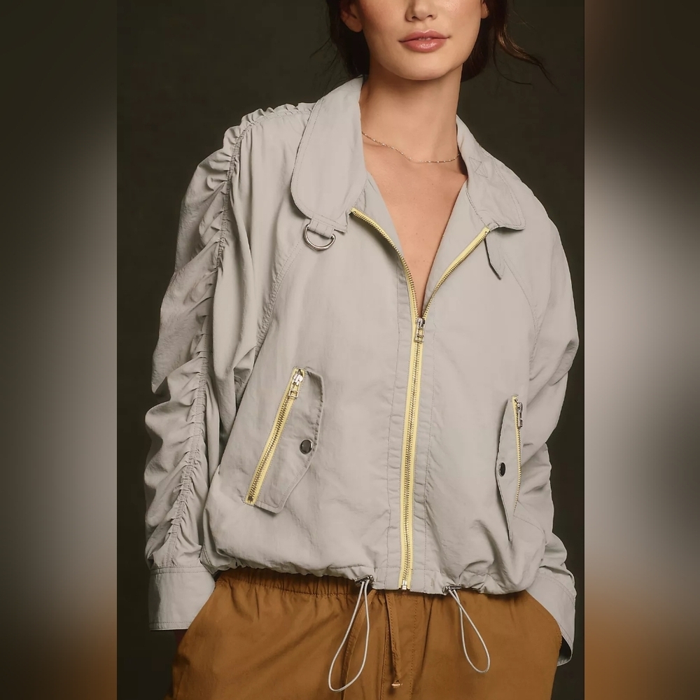 Daily Practice by Anthropologie Pop-Trim Ruched-Sleeve Jacket XL